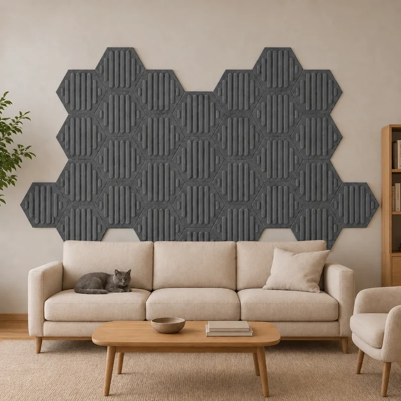 HEXA RIFT 3D Acoustic Felt Wall Panels - GREY Multipack