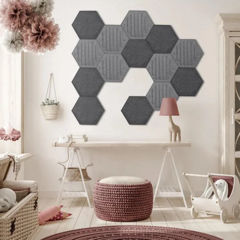 HEXA RIFT 3D Acoustic Felt Wall Panels - GREY Multipack