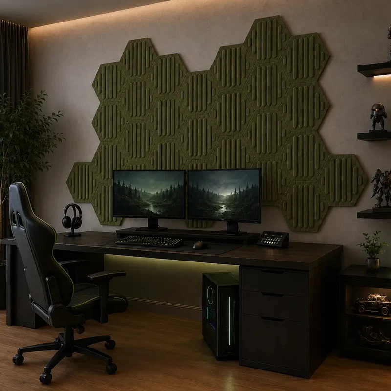 HEXA RIFT 3D Acoustic Felt Wall Panels - OLIVE Multipack