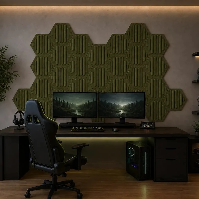 HEXA RIFT 3D Acoustic Felt Wall Panels - OLIVE Multipack