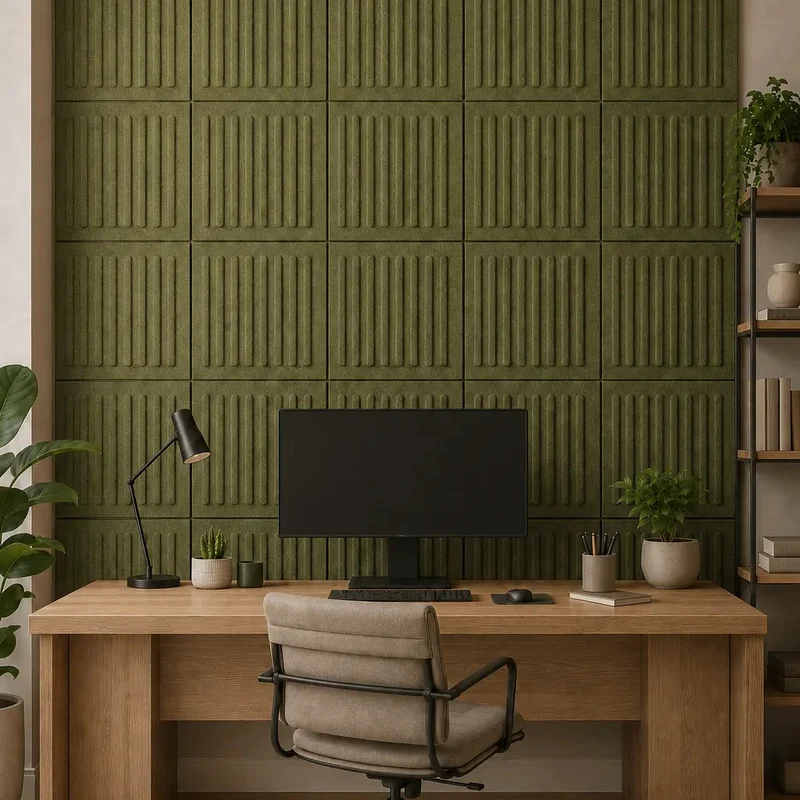 SQUARE RIFT 3D Acoustic Felt Wall Panels - OLIVE Multipack