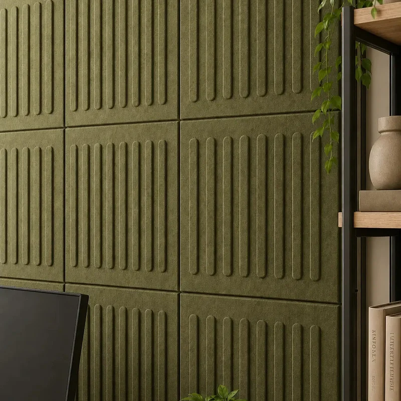 SQUARE RIFT 3D Acoustic Felt Wall Panels - OLIVE Multipack
