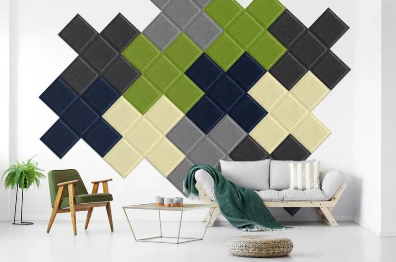 SQUARE BOLD 3D Acoustic Felt Wall Panels - OLIVE Multipack