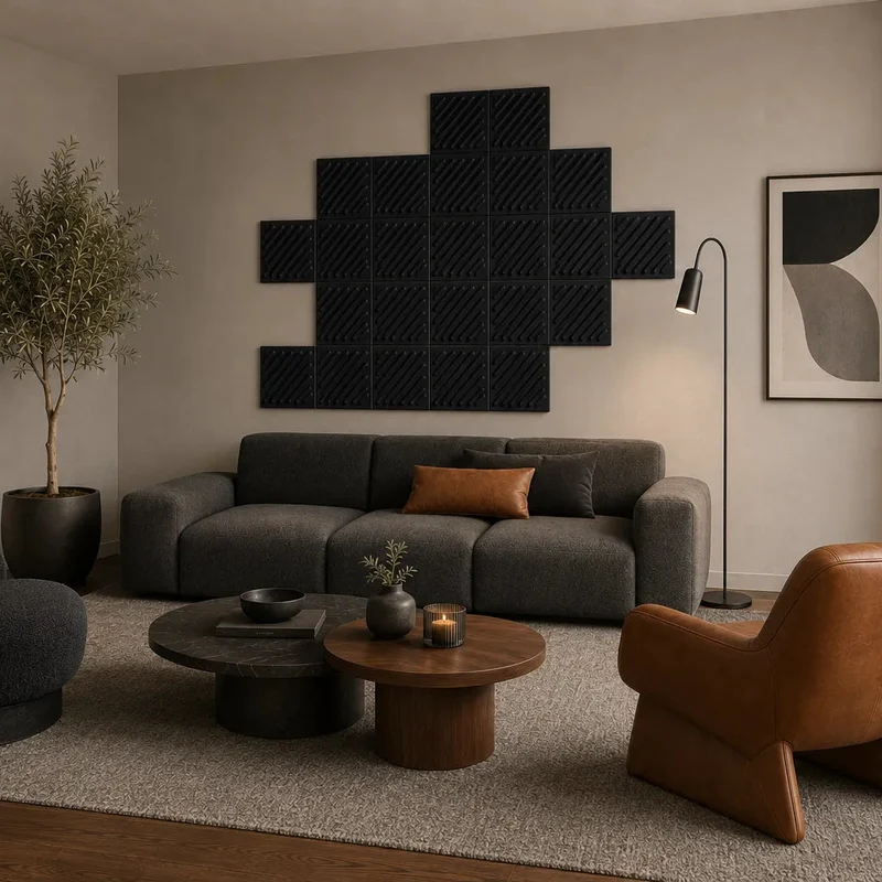 SQUARE RIFT 2 3D Acoustic Felt Wall Panels - BLACK Multipack