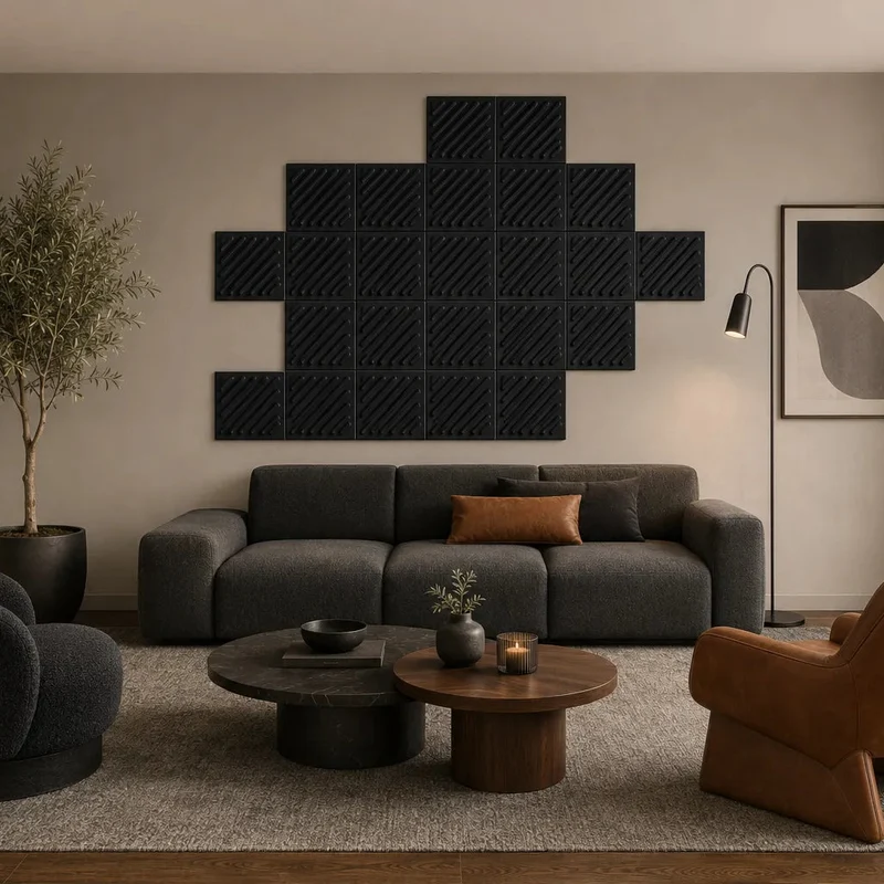 SQUARE RIFT 2 3D Acoustic Felt Wall Panels - BLACK Multipack