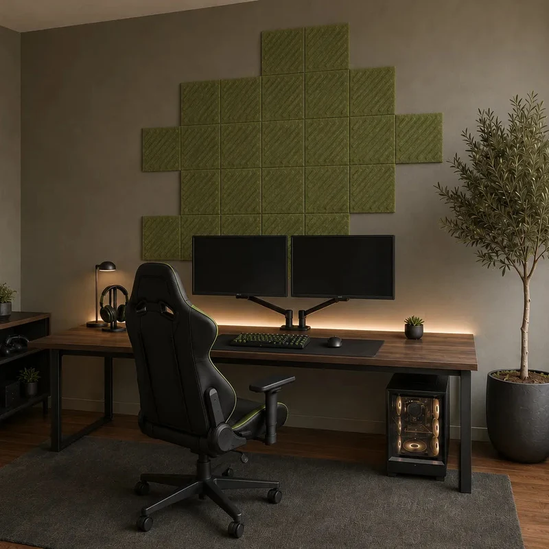 SQUARE RIFT 2 3D Acoustic Felt Wall Panels - OLIVE Multipack