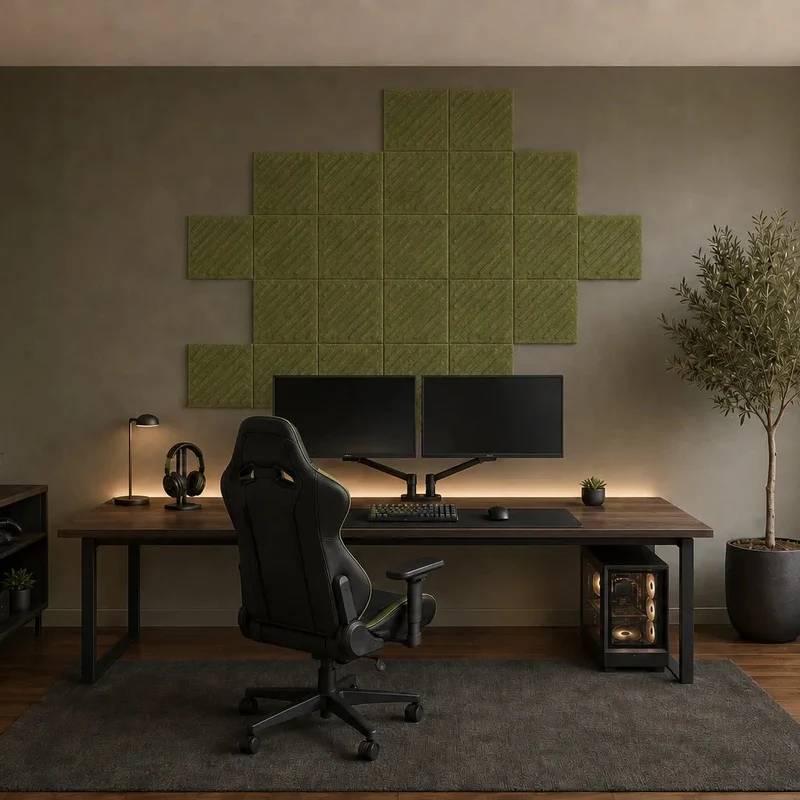 SQUARE RIFT 2 3D Acoustic Felt Wall Panels - OLIVE Multipack