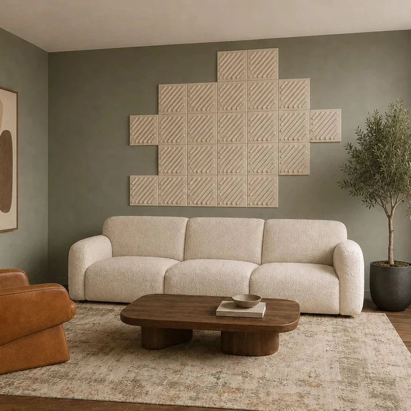 SQUARE RIFT 2 3D Acoustic Felt Wall Panels - CREAM Multipack
