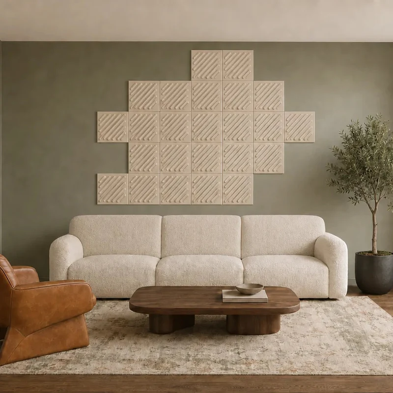 SQUARE RIFT 2 3D Acoustic Felt Wall Panels - CREAM Multipack