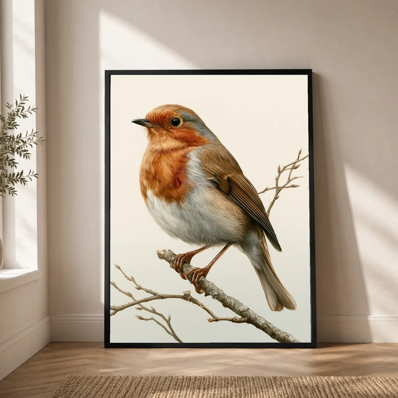 Rotkehlchen auf Winterzweig Poster