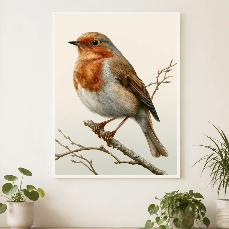 Rotkehlchen auf Winterzweig Poster
