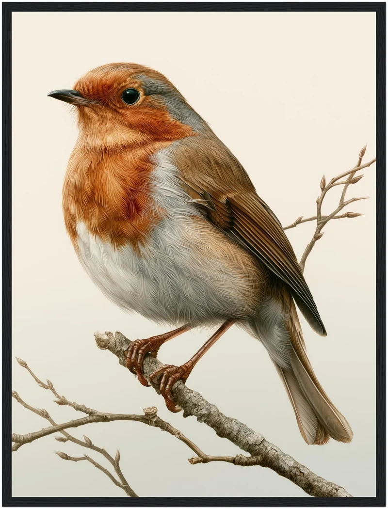 Rotkehlchen auf Winterzweig Poster