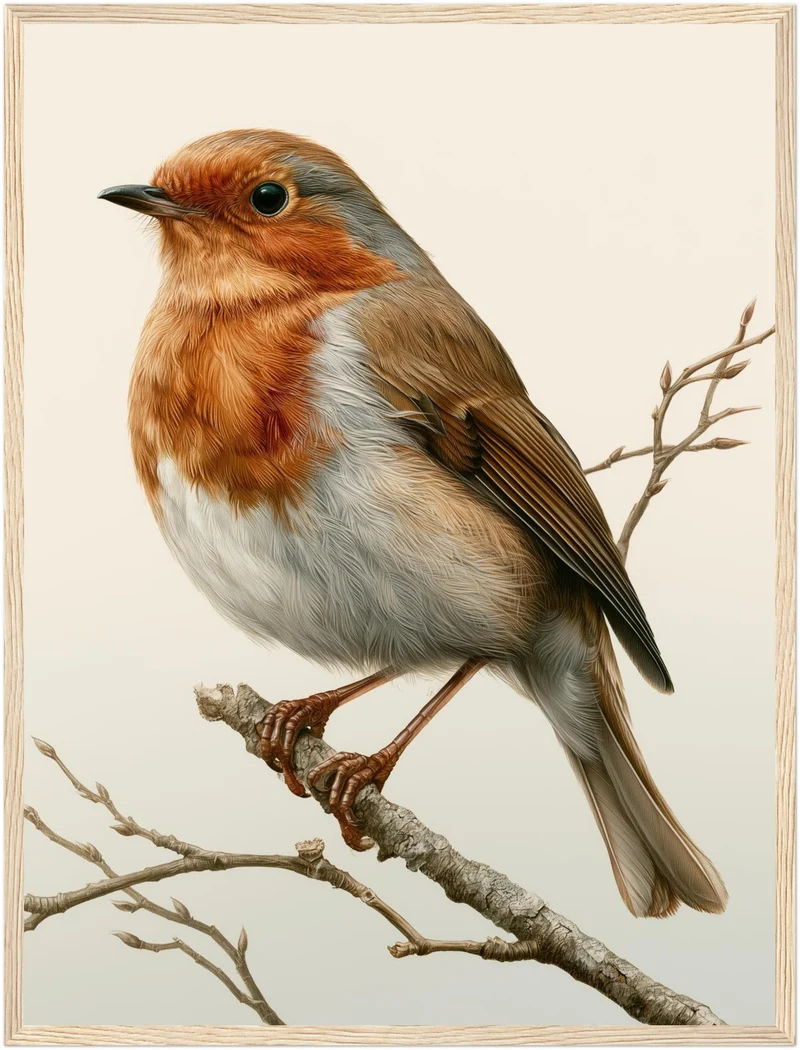 Rotkehlchen auf Winterzweig Poster