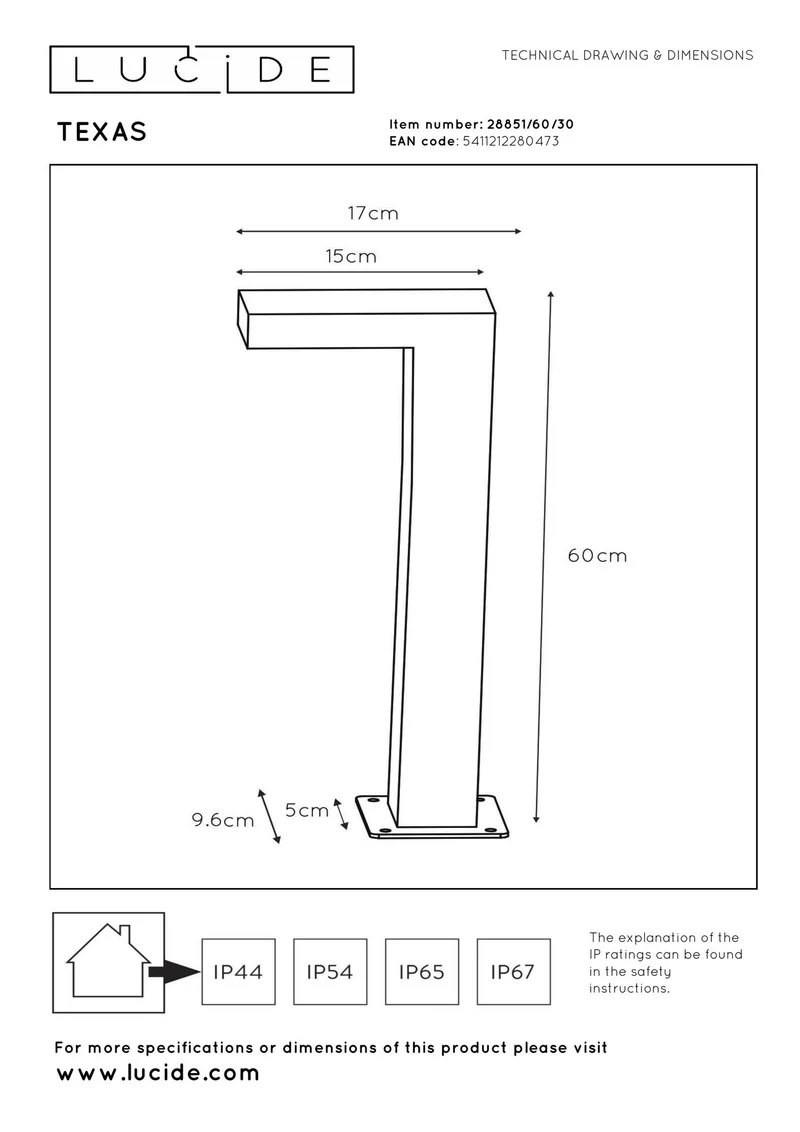 LED-Pollerleuchte Texas IP54 Anthrazit 60cm