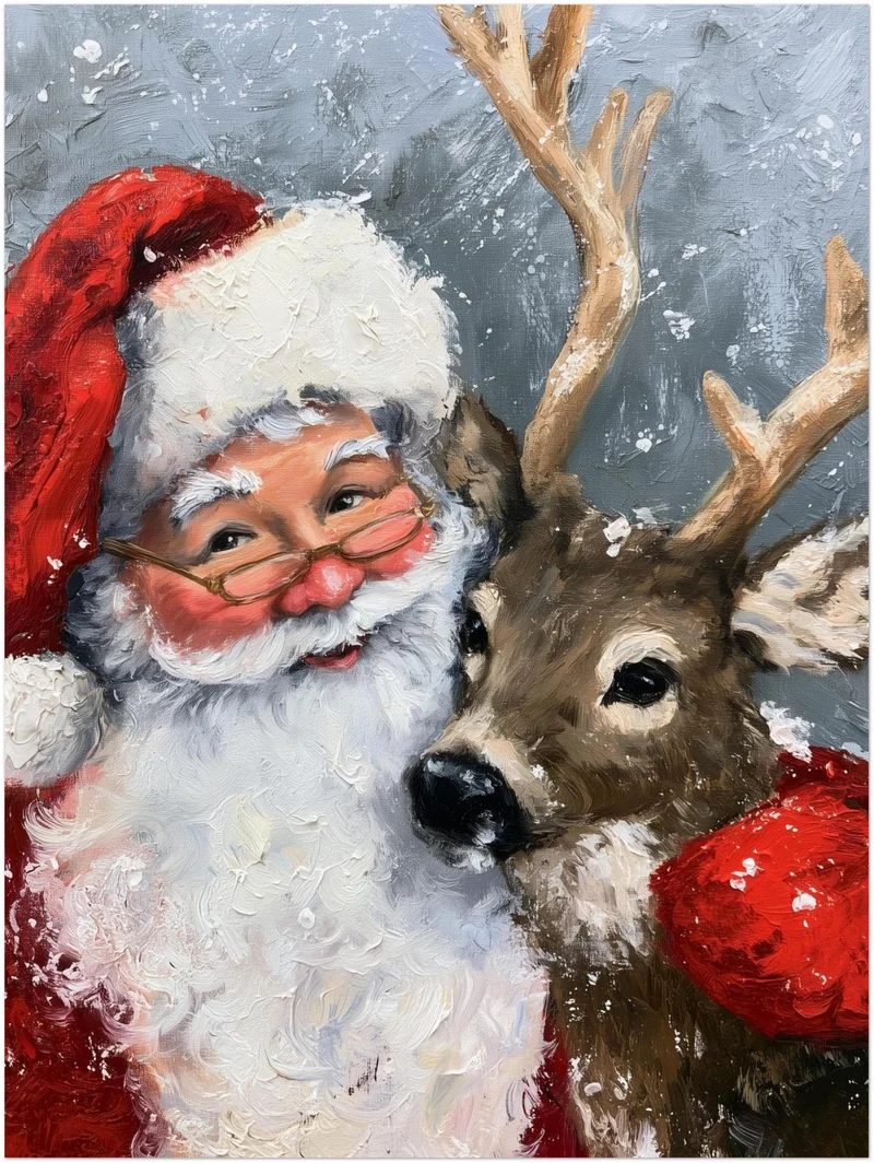 Weihnachtsmann mit Rentier Leinwand
