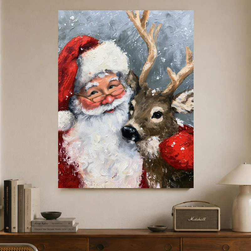 Weihnachtsmann mit Rentier Leinwand