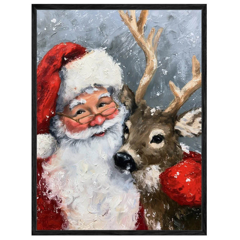 Weihnachtsmann mit Rentier Leinwand