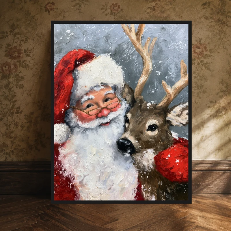 Weihnachtsmann mit Rentier Poster