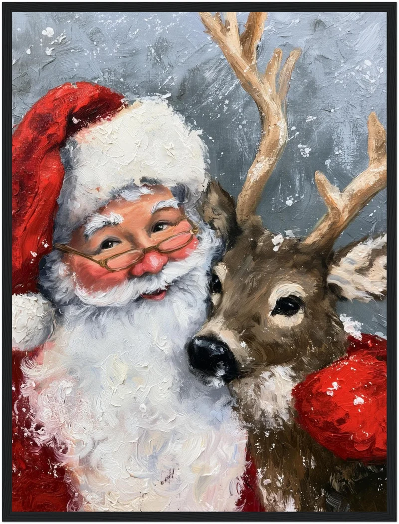 Weihnachtsmann mit Rentier Poster