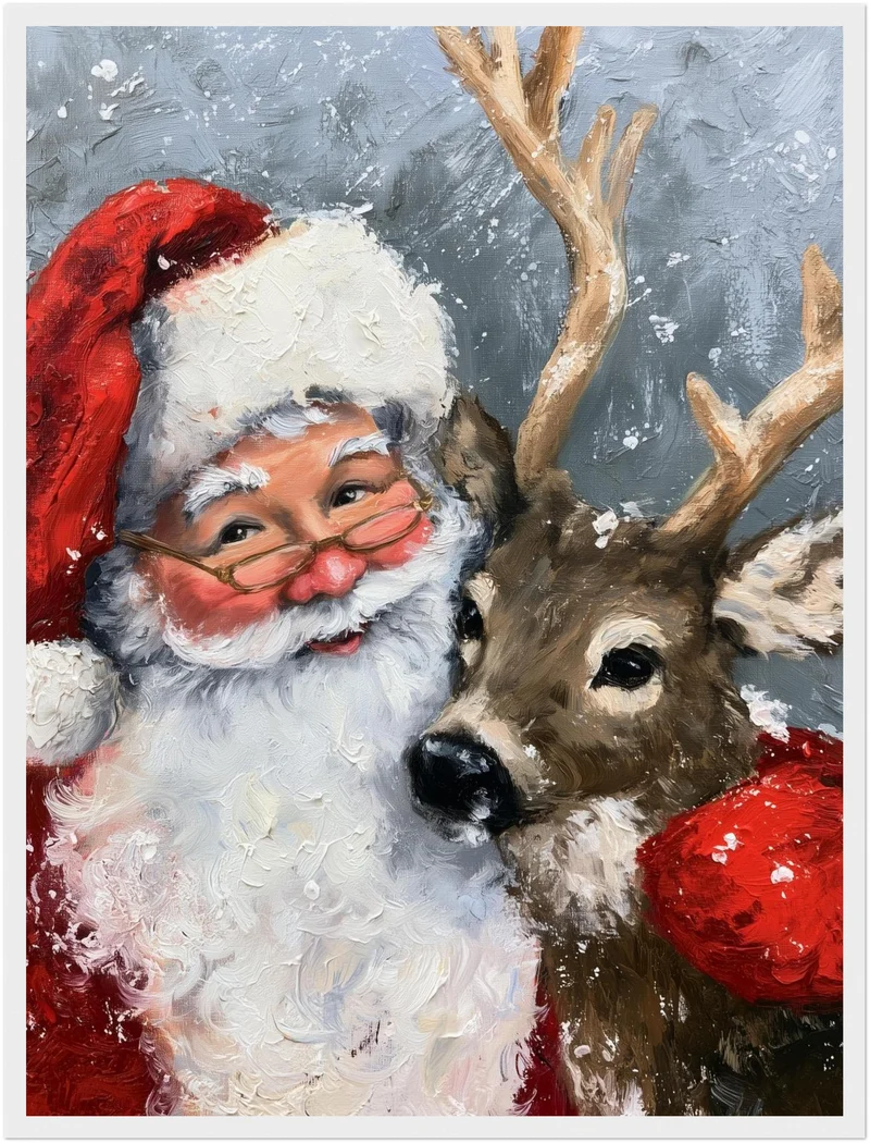 Weihnachtsmann mit Rentier Poster