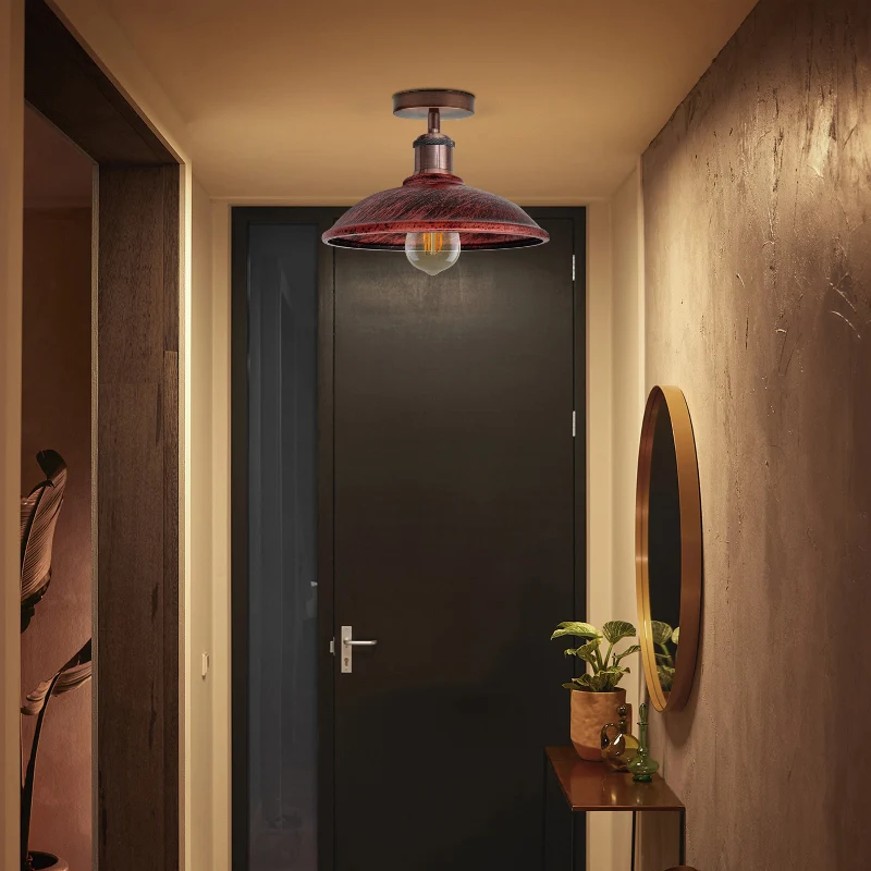 Vintage Deckenleuchte Rustikales Rot Metall Lampenschirm ~3010
