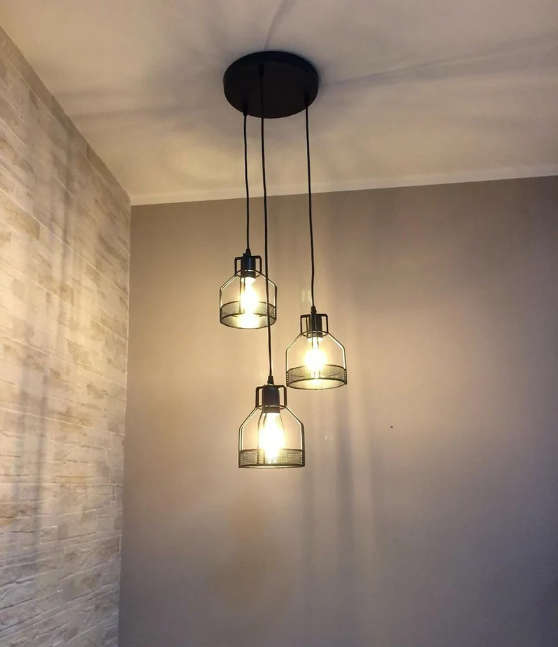 Schwarz pendelleuchte 3-flammig - Vintage E27 LED~3060