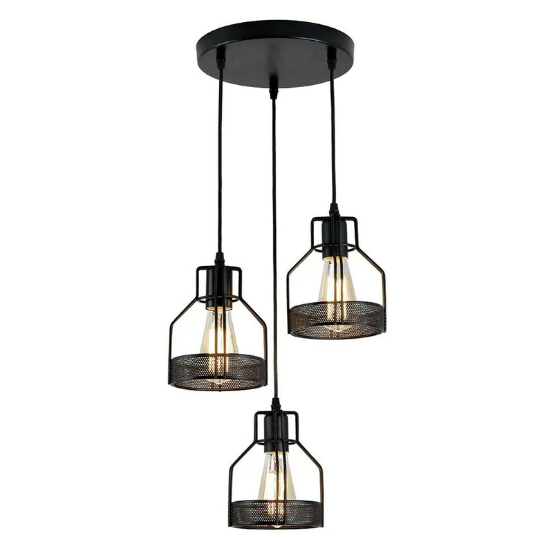 Schwarz pendelleuchte 3-flammig - Vintage E27 LED~3060