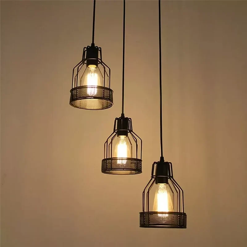 industrielle Vintage-Pendelleuchte im schwarzen Vogelkäfig-Design~3059