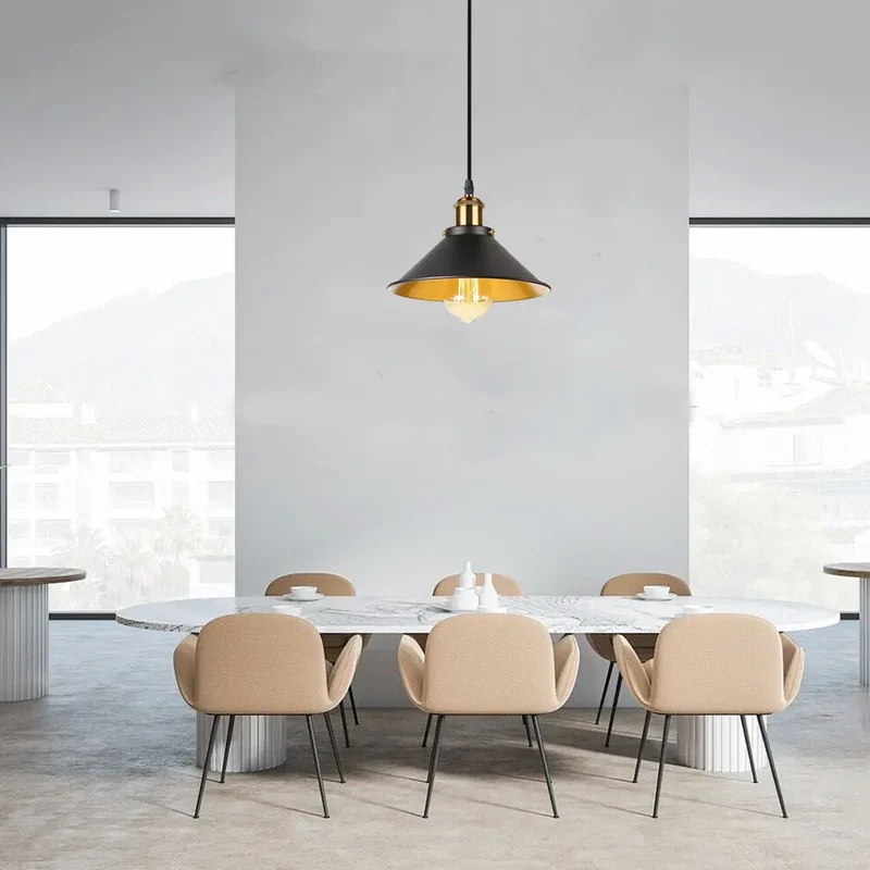Moderne Pendelleuchte Schwarz-Gold – E27 Hängelampe mit Metallschirm, 95 cm Kabel~3055