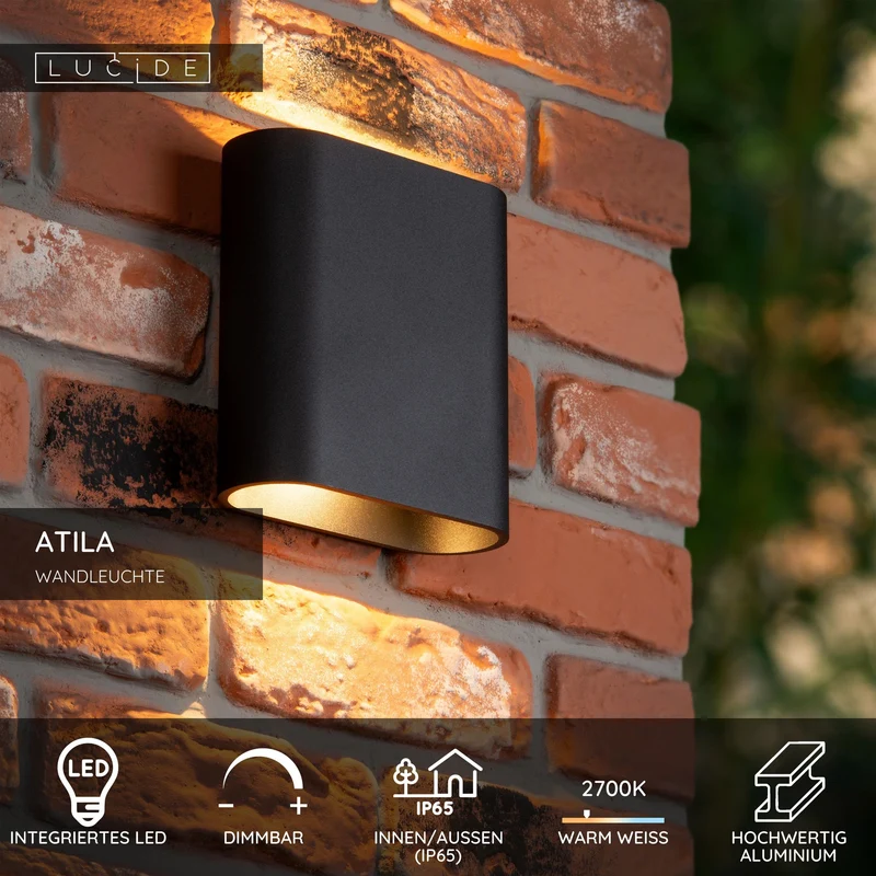 LED-Außenwandleuchte Atila 2-flammig dimmbar IP65 17cm hoch
