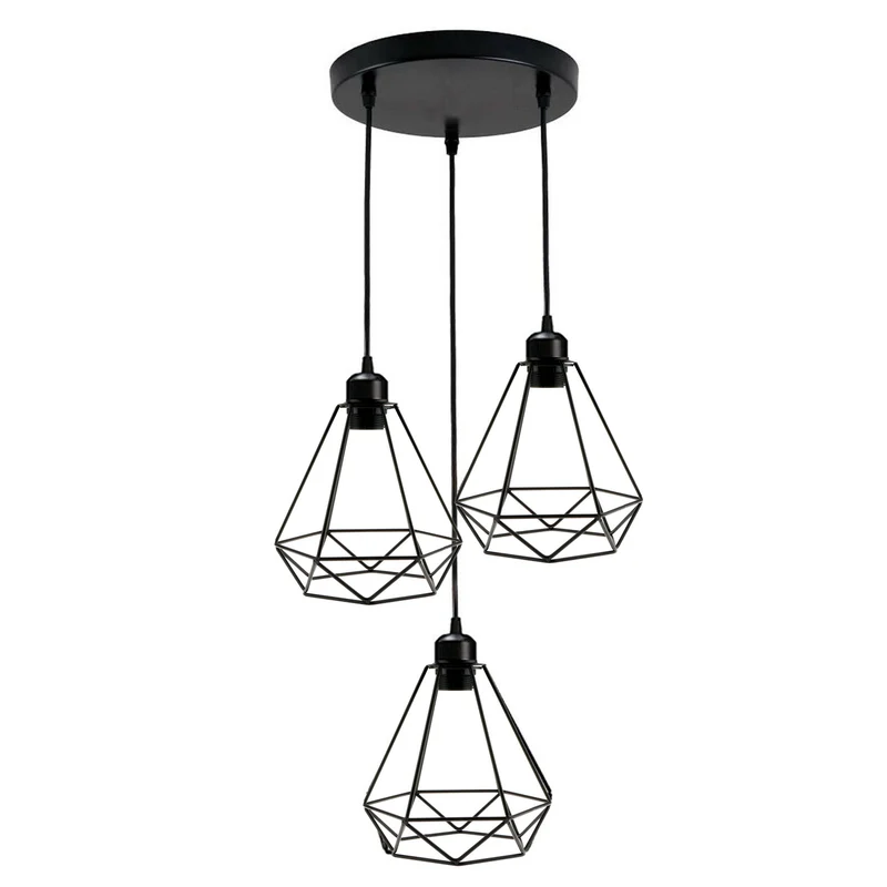 Modernes Drahtkäfig 3Wege Pendelleuchten Set in Schwarz ~3051