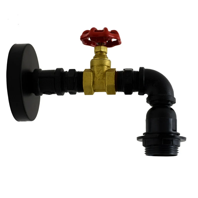 Industrielle Wasserrohr-Wandleuchte – Retro E27 Wandlampe, Eisen, Vintage Steampunk Look~3047