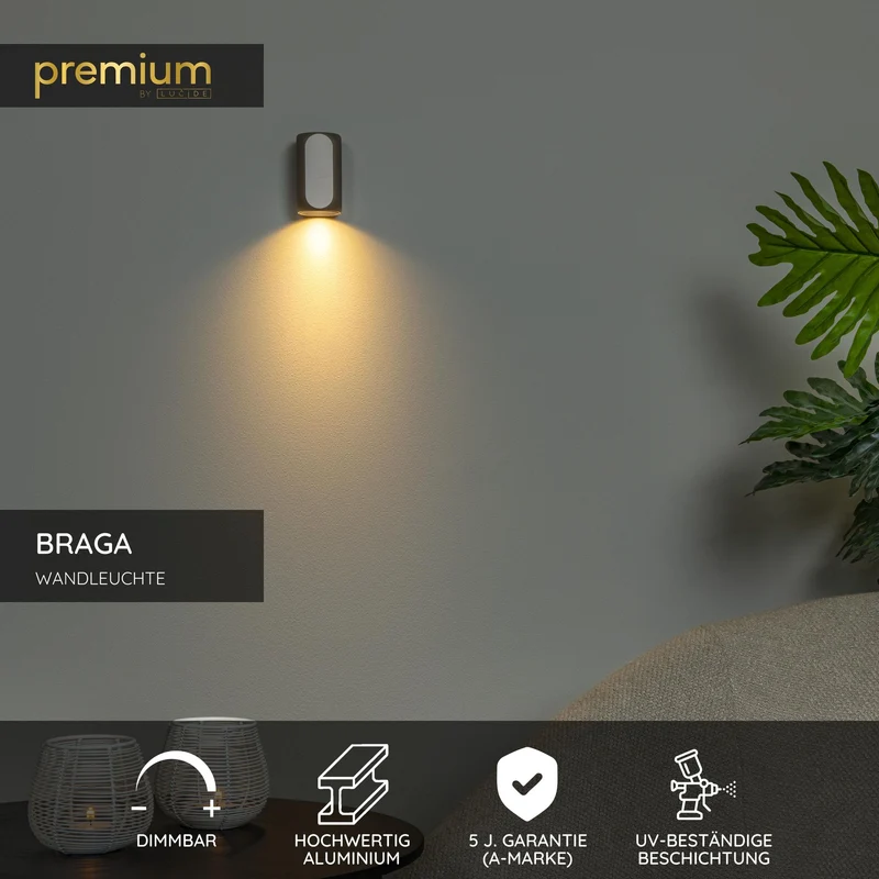 Wandleuchte Braga eckig Kaffee