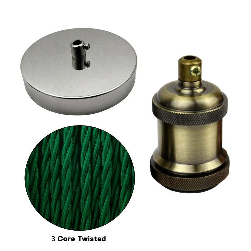 DIY Lampen-Set E27: Deckenrosette Fassung & Textilkabel ~2919