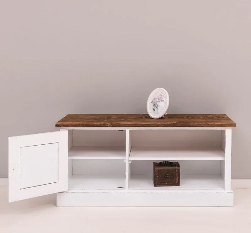 TV-Board aus Massivholz mit offener Ablage - Lowboard