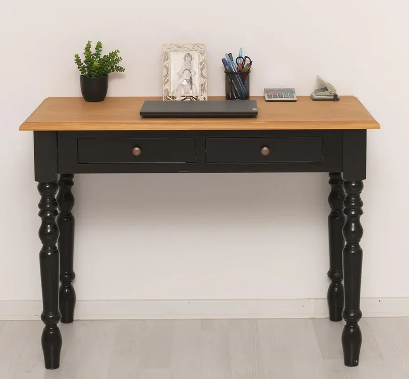 Konsolentisch aus Massivholz | Vintage Schreibtisch mit 2 Schubladen