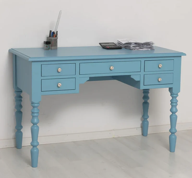 Vintage Schreibtisch aus Massivholz mit gedrehten Beinen