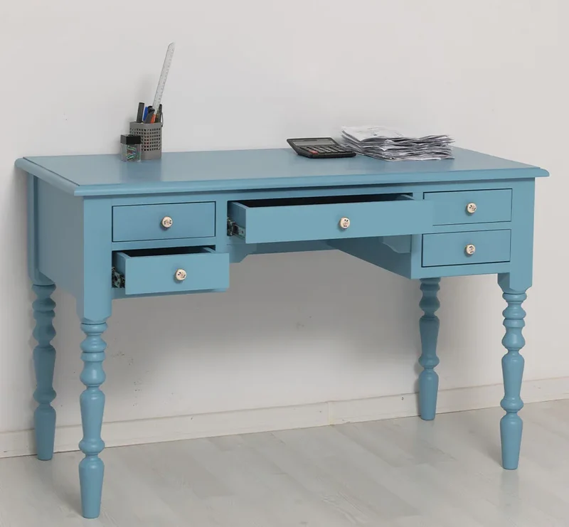 Vintage Schreibtisch aus Massivholz mit gedrehten Beinen