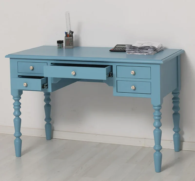 Vintage Schreibtisch aus Massivholz mit gedrehten Beinen