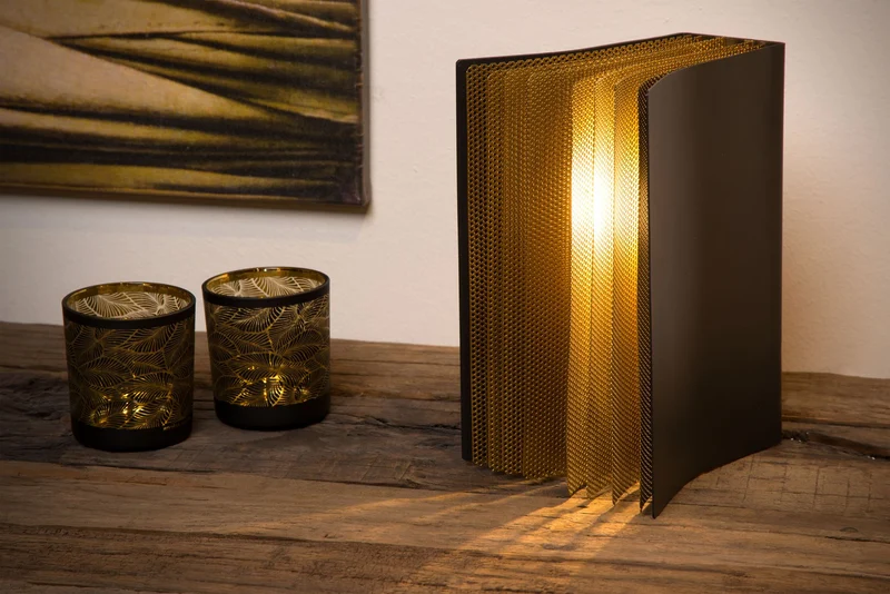 Tischleuchte Extravaganza Livret in Buchform Retro Schwarz, Gold