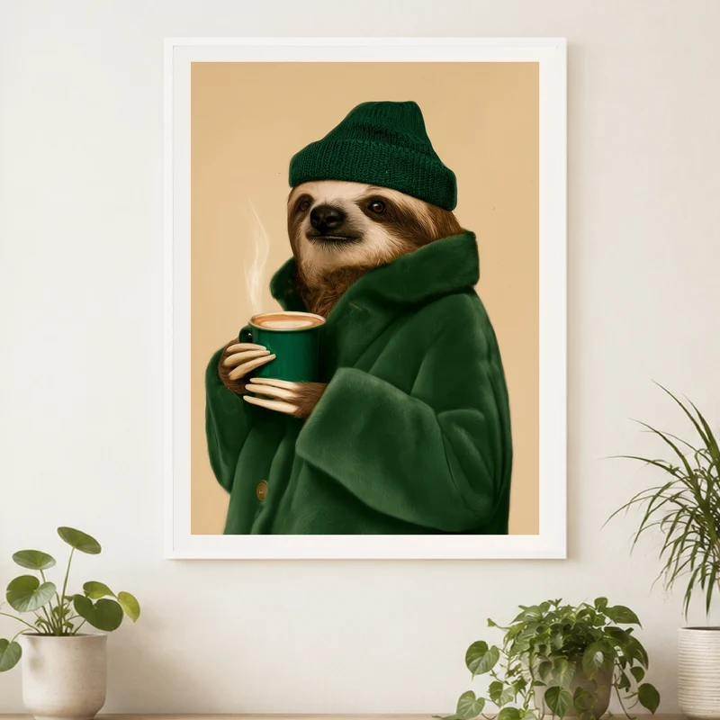Faultier mit Kaffeebecher Poster