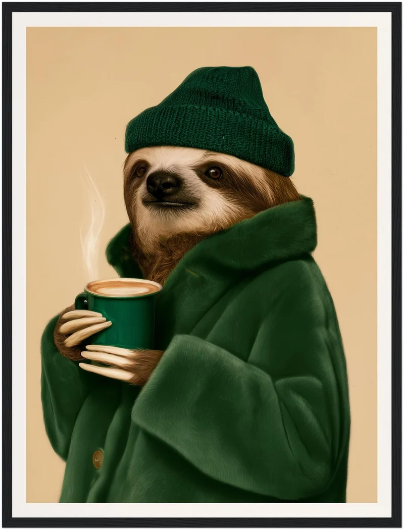 Faultier mit Kaffeebecher Poster