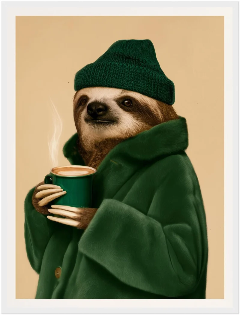 Faultier mit Kaffeebecher Poster