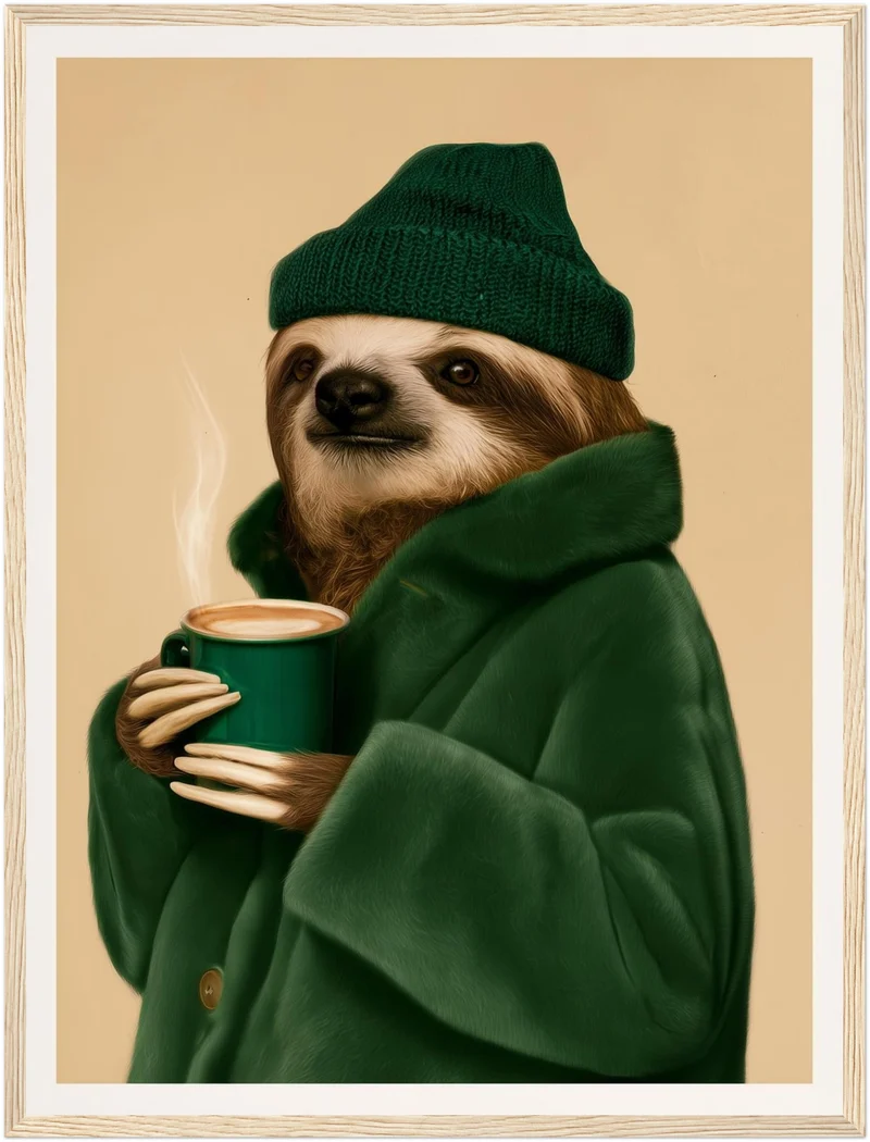 Faultier mit Kaffeebecher Poster