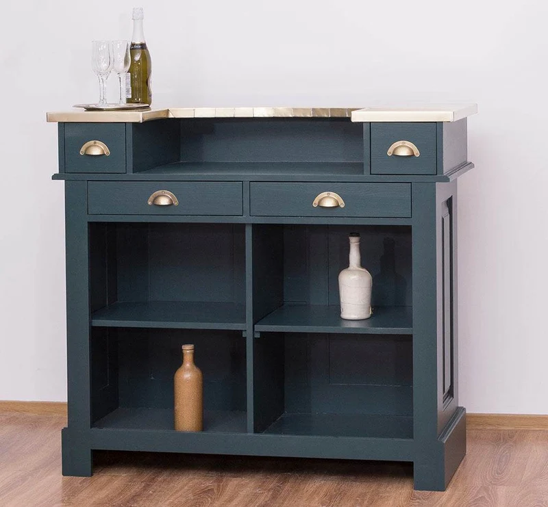 Bartresen | Empfangstheke aus Massivholz im Landhausstil mit Metalltresen - Messing