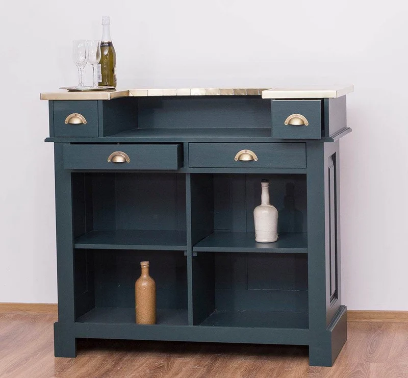 Bartresen | Empfangstheke aus Massivholz im Landhausstil mit Metalltresen - Messing