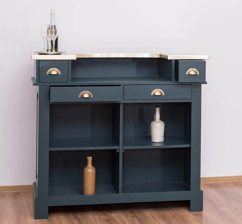 Bartresen | Empfangstheke aus Massivholz im Landhausstil mit Metalltresen - Messing