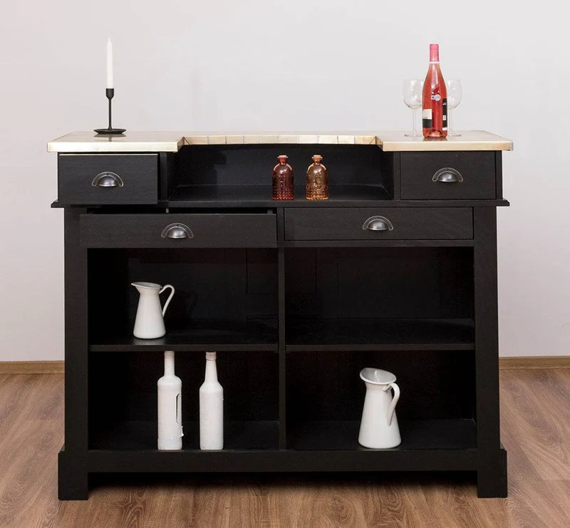 Bartresen | Empfangstheke aus Massivholz im Landhausstil mit Metalltresen - Messing