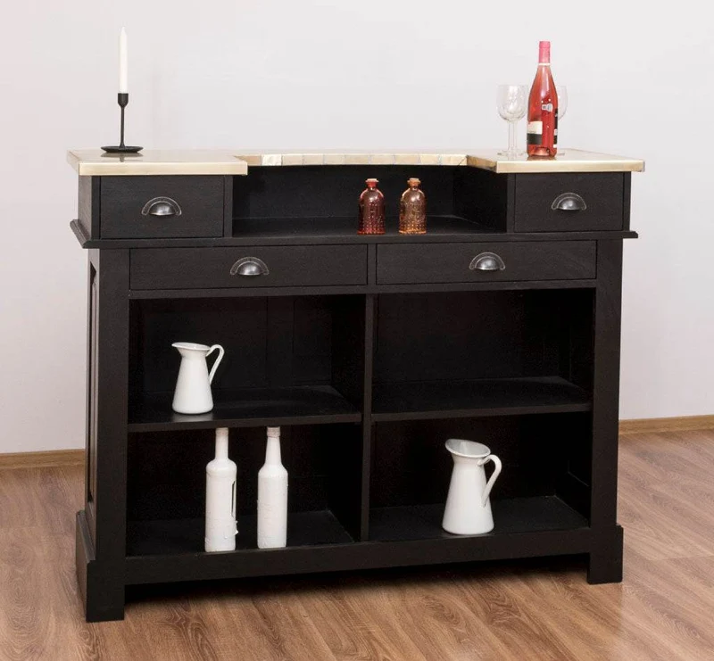 Bartresen | Empfangstheke aus Massivholz im Landhausstil mit Metalltresen - Messing