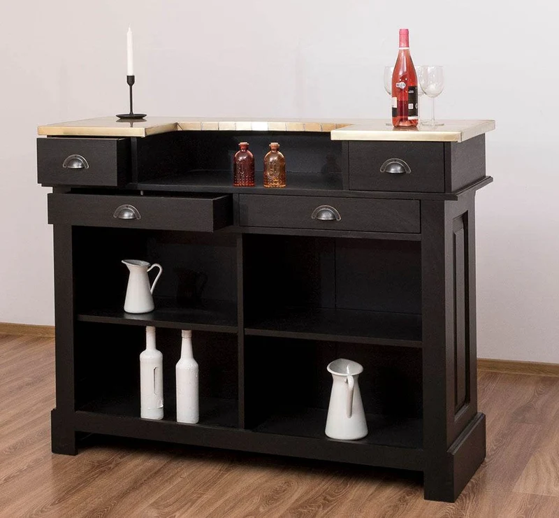 Bartresen | Empfangstheke aus Massivholz im Landhausstil mit Metalltresen - Messing